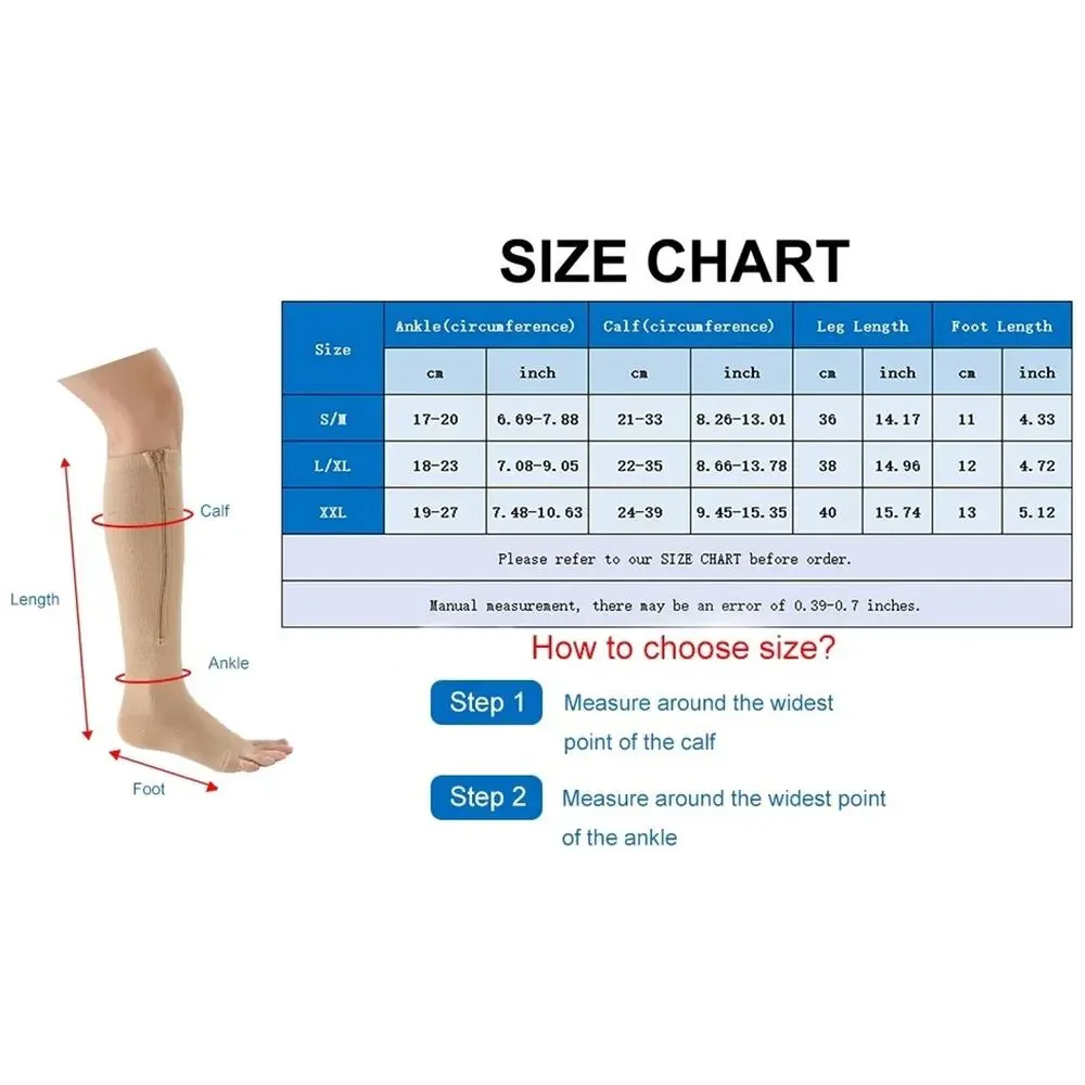 3 Pairs Zipper Compression Socks Women Open Toe Black L/XL